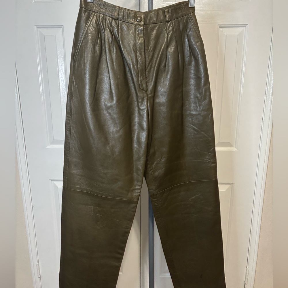 Olive Leather Women's Trousers